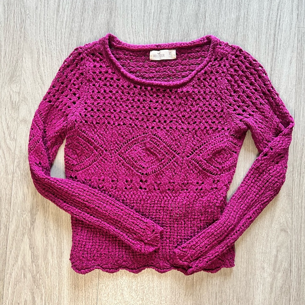Magenta / Pink Crocheted Hollister Sweater